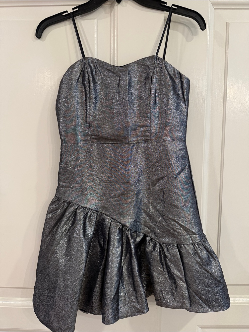DO+BE Silver Metallic Strapless Ruffle Hem Mini Dress